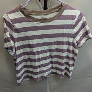 Madewell Lavender and Cream Striped Crop Top